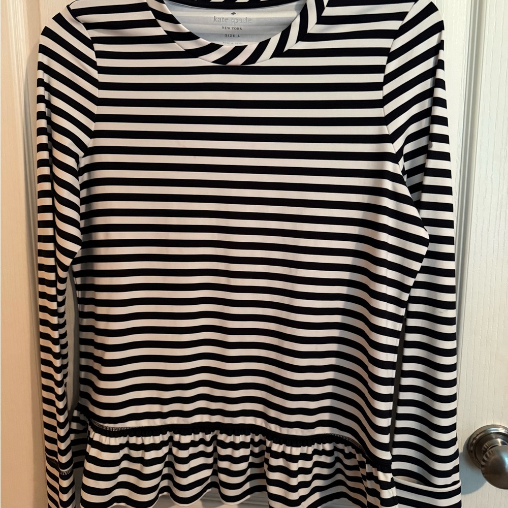 Kate Spade Black and White Bottom Ruffled Top with Long Sleeves and Thumb slits